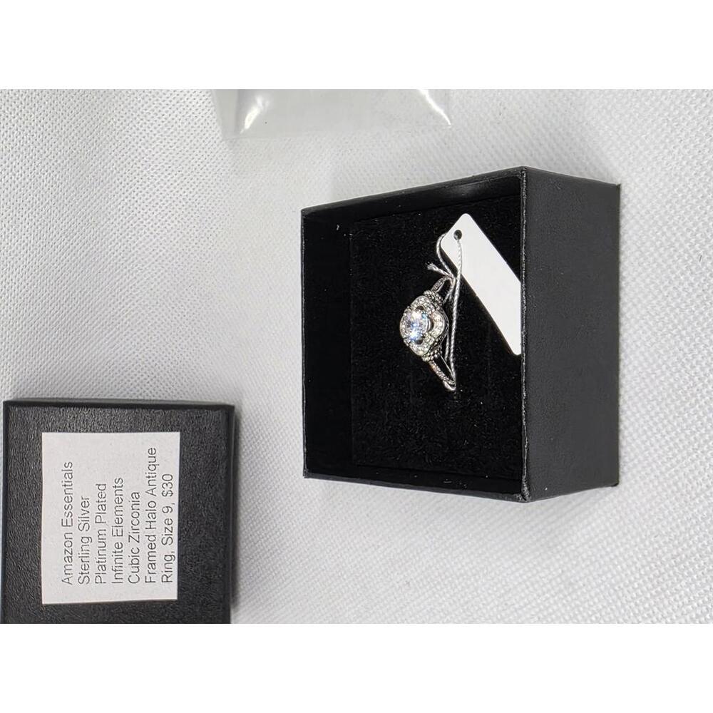 Amazon Essentials Infinite Cubic Zirconia Framed Halo Antique Ring, Size 9
